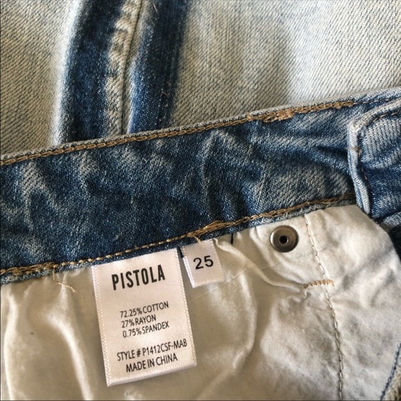 NEW Pistola Sierra two-tone distressed denim mini in light blue wash size 25 - Picture 7 of 12
